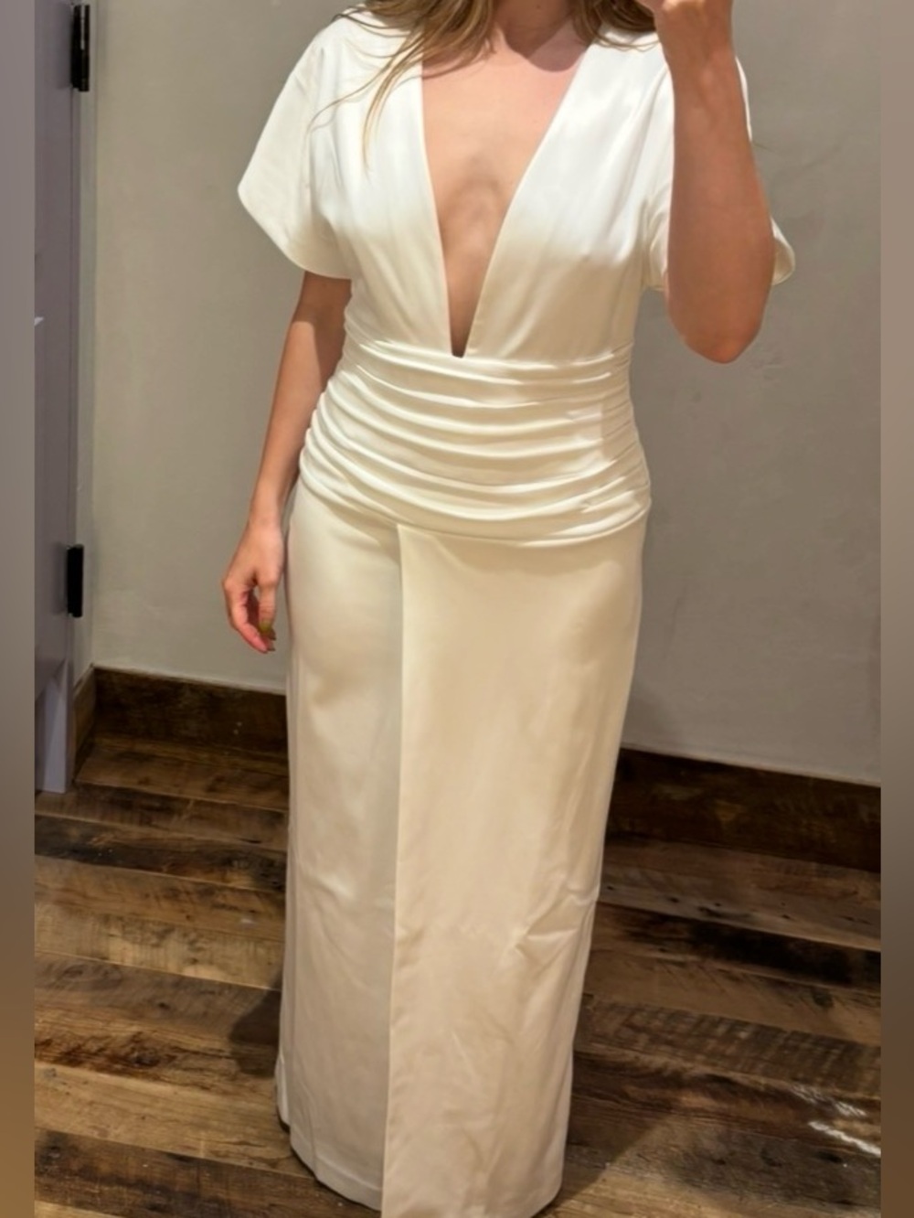 NWT BHLDN Satin Dolman Ivory Deep-V Maxi Dress